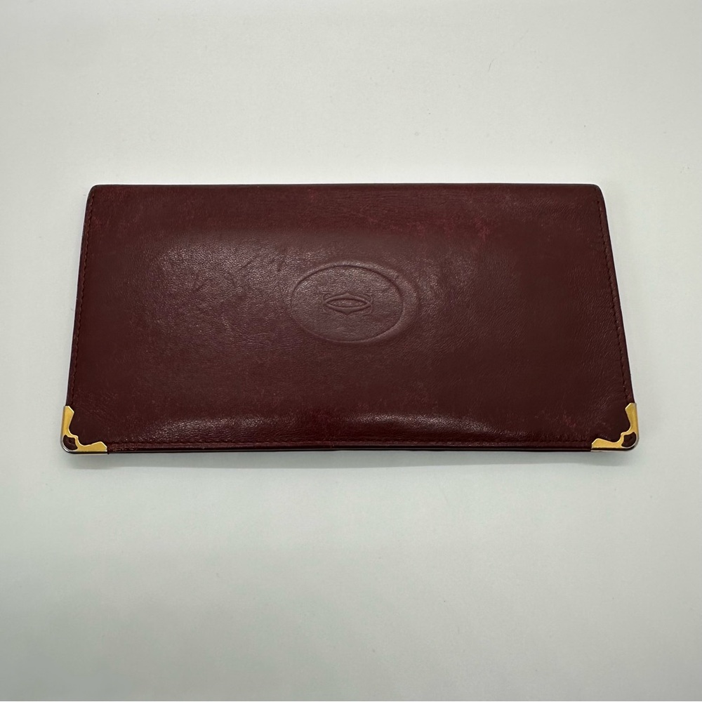 Cartier | Must Have Red Gold Plated Corners Long Bill Wallet Card Holder